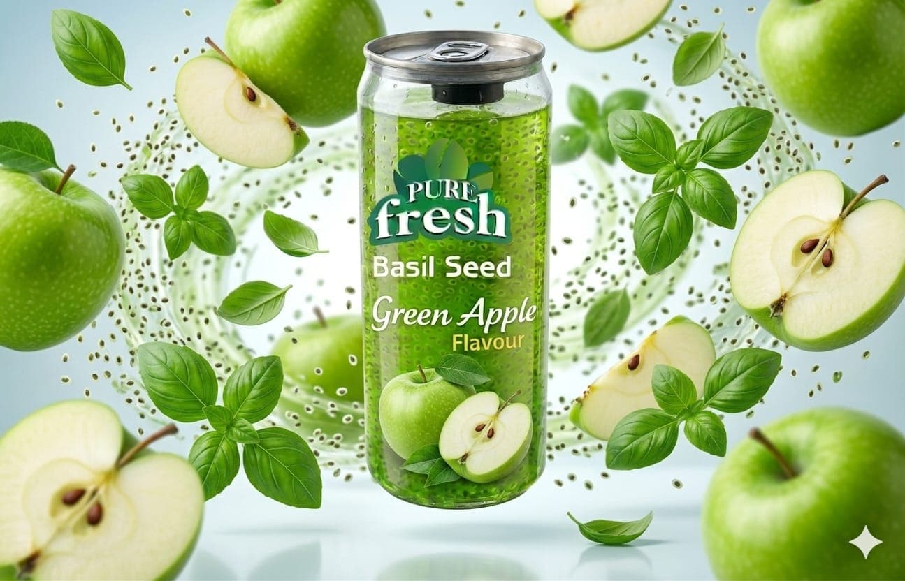 Pure Fresh basil seed can — green apple flavour