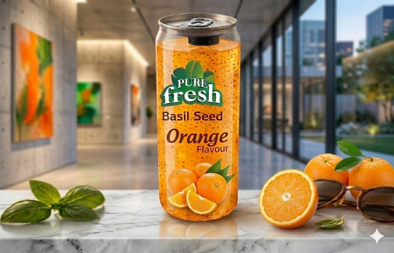 Pure Fresh basil seed can — orange flavour