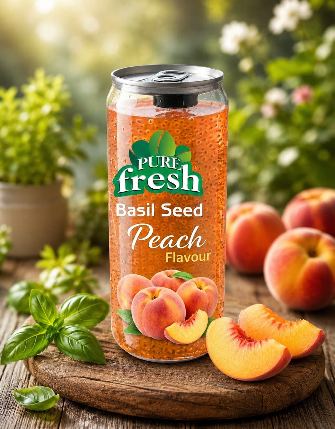 Pure Fresh basil seed can — peach flavour