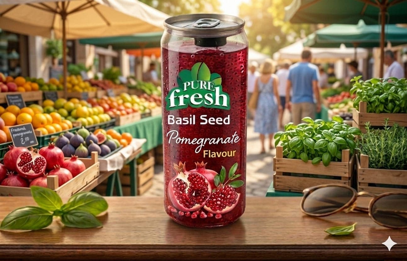 Pure Fresh basil seed can — pomegranate flavour