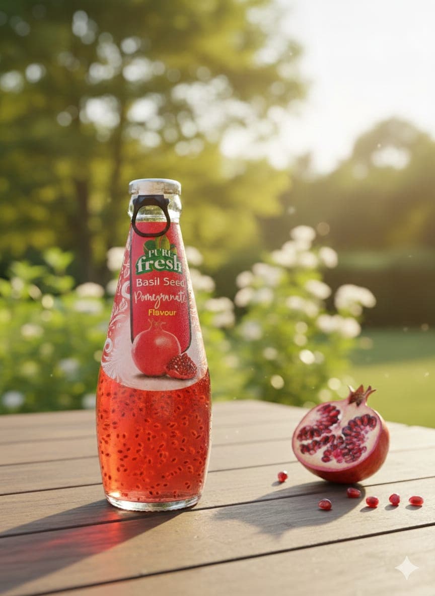 Haidery basil seed drink — pomegranate flavor
